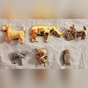 Vintage Animal Brooches in Gold and Silver Tones, Rhinestones
